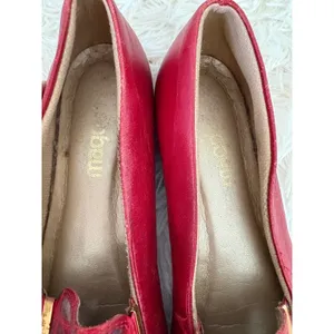 Red Leather Loafers Women's Croc‎ Embossed Square Toe Slip On Dress Shoes thumbnail 6