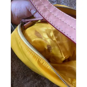 Kate Spade Yellow Nylon Shoulder Purse Hand Bag Brown Leather Trim Zip Top thumbnail 11