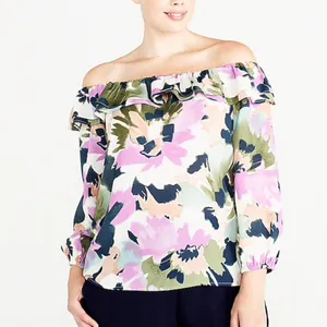 NWT J.Crew Printed Ruffle Convertible Blouse SZ-M thumbnail 2