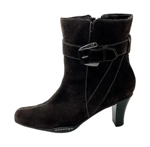 Aerosoles Women's Brown Suede Buckle Square Toe Block Heel Ankle Boots Size 7.5 thumbnail 1