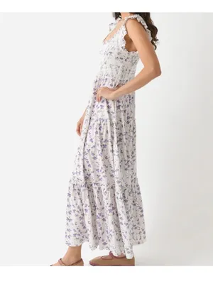 LoveShackFancy Chessie Smocked Floral Ruffle Sleeve Midi Dress thumbnail 3