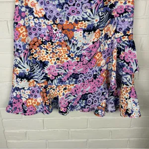 LOFT Multi Color Floral Side Ruffle Skirt Size M thumbnail 6