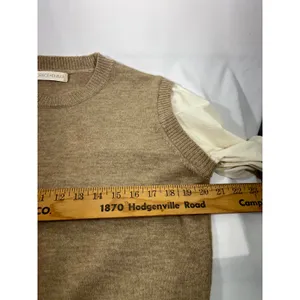 GRACE+EMMA Women's Knit Sweater‎ Cream Balloon Sleeve Layering Top Tan Sz L thumbnail 4