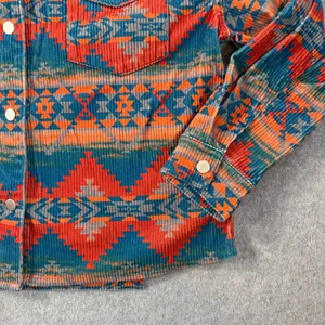 Savanna Jane Women's 1X Corduroy Shirt Jacket Western Aztec Red Blue Orange thumbnail 2