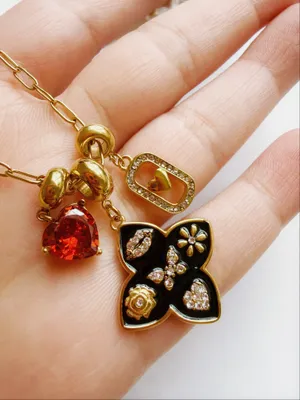 18K Gold Romance Red Heart Pendant Butterfly Flower Charms Necklace Removable charms thumbnail 5