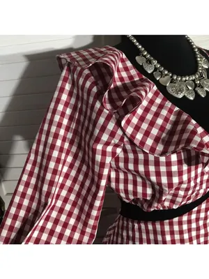 Lovers and Friends Gingham Red One Shoulder Mini Dress M thumbnail 10