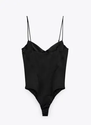 Zara Corsetry inspired black satin effect bodysuit top thumbnail 3