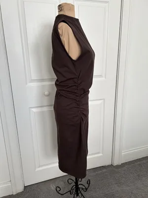 Quince Stretch Cotton Jersey Mock Neck Mini Dress Espresso Brown Sz M thumbnail 3