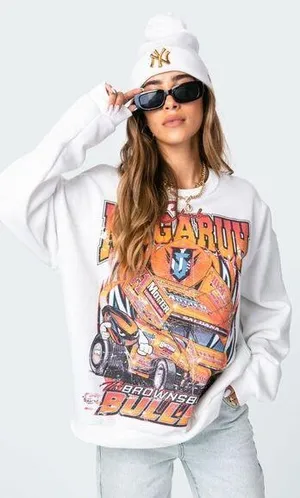Edikted Streetstyle Fierce Oversize Loose Fit Graphic Groovy Car Sweatshirt S thumbnail 1