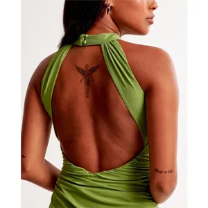 Abercrombie & Fitch Vol. 28 Sheer Halter Maxi Dress in Green thumbnail 4