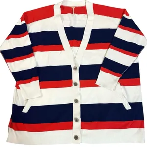 Free People League Of Her Own Cardigan Sweater Americana Stripes Preppy Large thumbnail 3