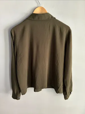 Vintage 90s Sag Harbor Olive Green Embroidered Floral Blouse L XL thumbnail 5
