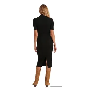 Marine‎ Layer Lexi Rib Mock Neck Midi Dress Womens XS Black Short Sleeve Slit thumbnail 4