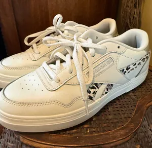 Reebok Cream Sneakers with Black & Cream Leopard Trim thumbnail 1