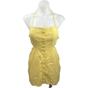 Revolve x Superdown Lilo Yellow Halter Button Up Open Back Mini Bodycon Dress S thumbnail 5