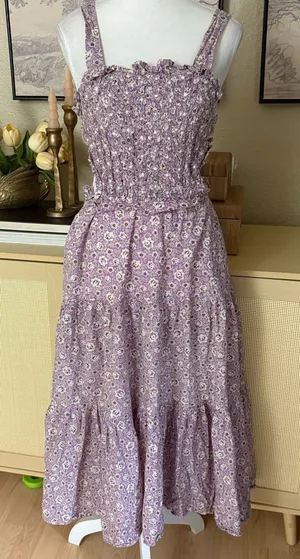 SEA‎ NEW YORK Ida Apron Dress Floral Open Back Midi Size Small Lavender Purple thumbnail 1