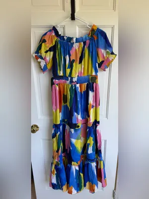 True Destinations Off Shoulder Abstract Print Maxi Dress‎ Medium NWT thumbnail 4