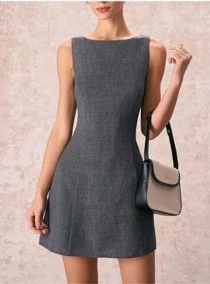Rihoas Grey Boat Neck Sleeveless Dress thumbnail 3