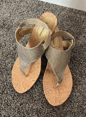 St. John's Bay Metallic Gold Thong Cork Sandals thumbnail 1