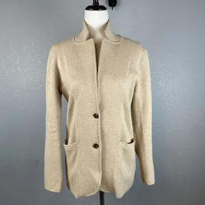 J. Crew Mercantile Womens 2 Button Sweater Blazer Size‎ S Beige 100% Cotton thumbnail 2