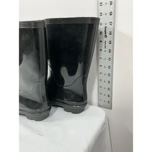 Womans Excellent Condition Knee High Pull On Rain Boots Black Size 9 Round Toe thumbnail 4