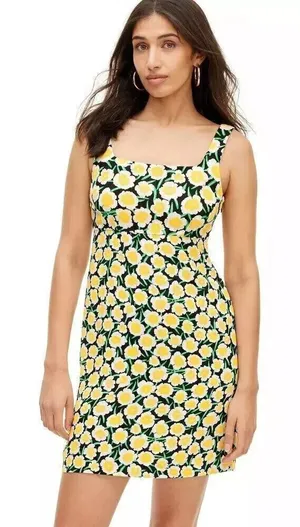Diane Von Furstenberg Size 4 Yellow & Black Poppy Floral Print Mini Shift Dress thumbnail 1