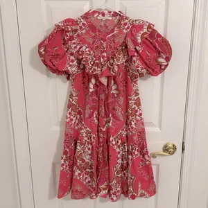 Love The Label Tatiana Floral Mini Ruffle Dress Clementine Pink Print Size Small thumbnail 4