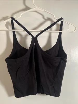 Women’s Athletic Tank Top Ribbed Black Cropped Racerback V-Neck Stretch thumbnail 4