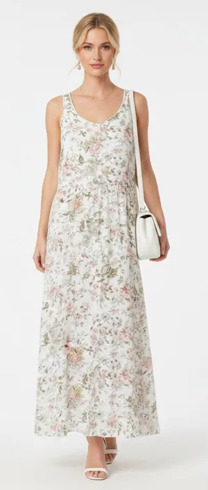 Frye White Floral Print Sleeveless Button Front Maxi Dress M thumbnail 1