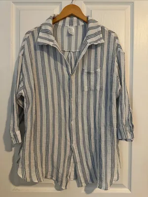 Kona Sol Striped Button-Up Swim Cover up thumbnail 1