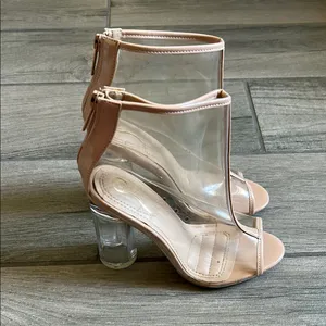 Cream Stiletto Heels with Transparent Panels thumbnail 4