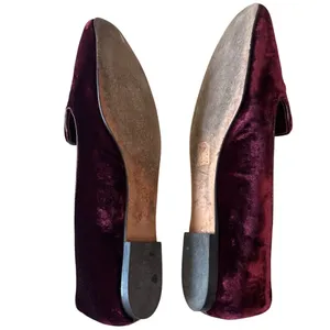 Tory Burch Burgundy Velvet Acorn Charm Smoking Slippers Loafers 7 thumbnail 5