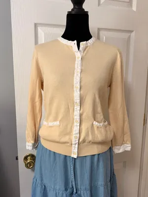 Lauren‎ Ralph Lauren Beige Cotton Cardigan Button Front Lightweight Sweater M thumbnail 2