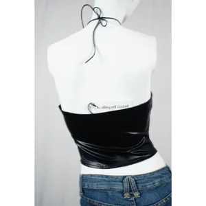 Pretty Garbage Hater Vegan Faux Leather Ruched Crop Top Black Woman's Small NWT! thumbnail 6
