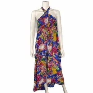 Floral Tropical Festival Halter Swimsuit Cover Up Maxi Dress Francesca’s NEW M/L thumbnail 2