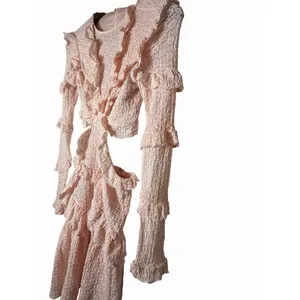 SABO Pink Eyelet Cutout Ruffle Mini Dress Long Sleeve Size 2 thumbnail 8
