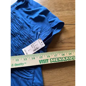 Dressborn Women Size Large Blue Ruffle Short Sleeve Blouse Stretch‎ Office NWT thumbnail 5