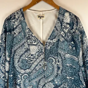 Show‎ Me Your Mumu Blue Paisley Print Bailey Back Tie Romper Long Sleeve XS thumbnail 6