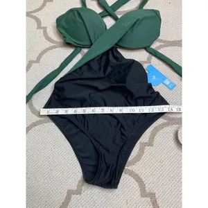 NWT Cupshe Colorblock Cutout One-Piece Black and Green Swimsuit, SIZE Small thumbnail 5