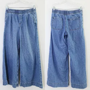GAP Medium Wash High Rise Wide Leg Pull On Elastic Waist Denim Pants Size S thumbnail 2