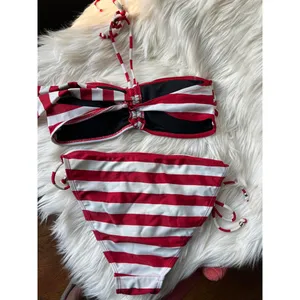 Ingear Medium Red and White Stripe Bandeau Bikini Set thumbnail 2