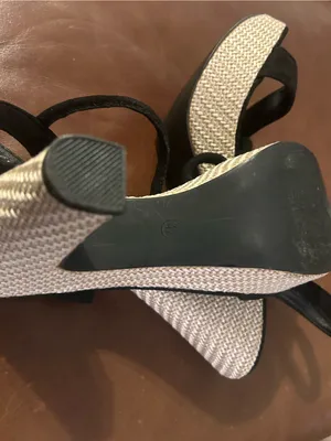 Black Strappy Wedge Sandals with Textured White Wedge 42 thumbnail 4