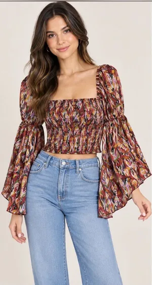 Live 4 Truth Size M Floral Boho Crop Top Bell Sleeve Blouse thumbnail 1