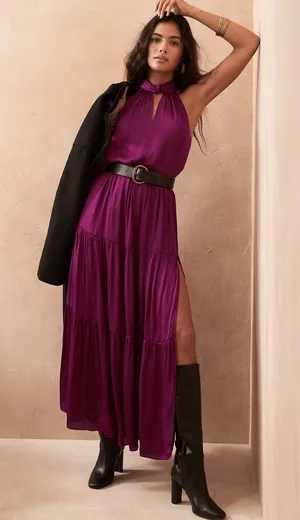 Banana Republic Womens‎ 2-Piece Satin Halter Top Maxi Skirt Set M Romantic Flowy thumbnail 1