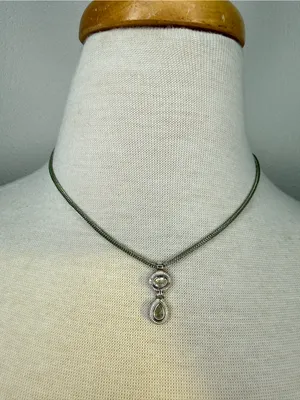 DY Designer Necklace Silver Tear Drop Pendant two stones clear Cubic Zirconia thumbnail 1