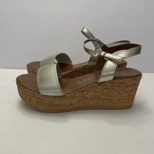 Italian Shoemakers Sandals Womens 8.5 Ankle Strap Gold Open‎ Toe Wedge Heels thumbnail 3