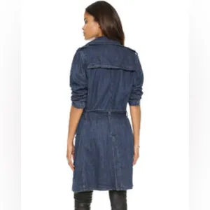 Women's Blank NYC Navy Blue Denim Belted Trench Coat Double Breasted Jacket XS thumbnail 2