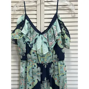 Lily Rose Paisley Chiffon Cold Shoulder Maxi Dress NWT Sz M Lined Ruffle thumbnail 2