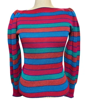 VTG Genesis S Striped Sweater Balloon Sleeve Ms Frizzle Art Teacher Colorful 80s thumbnail 1