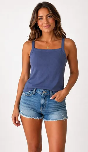 American Eagle Outfitters Navy Ribbed Square Neck Tank thumbnail 1